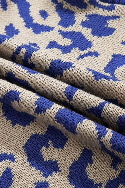 Stripe Sleeve Leopard Print Open Front Cardigan With Pockets